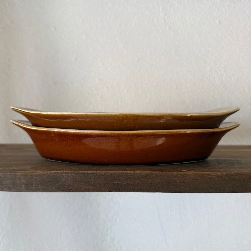 Brown Oval Serving Platters Set of 2 Ceramic Oven To Table Bakeware